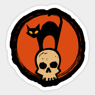 Halloween Cat on Skull Sticker